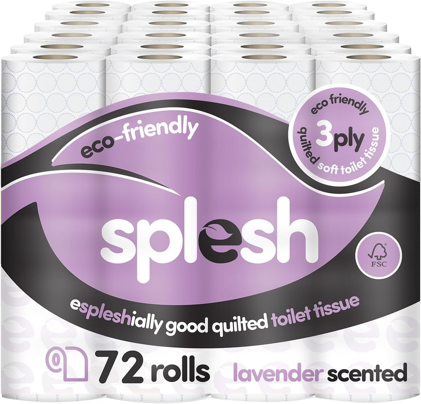 Splesh by Cusheen 3-Ply Toilet Roll-Lavender Fragrance 72 Pack Soft, Quilted Bulk Toilet Tissue & Loo Rolls- Eco-Friendly Sustainably Crafted in the UK