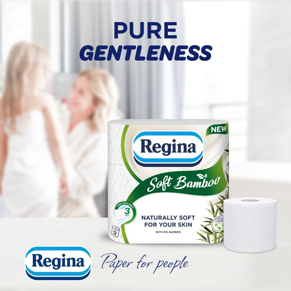 Regina Soft Bamboo - 20 Rolls of Toilet Tissue 3 Ply, 160 Sheets, Naturally Soft for Your Skin, Toilet Tissue Made with Bamboo Fibers, Paper Packaging, FSC Certificated