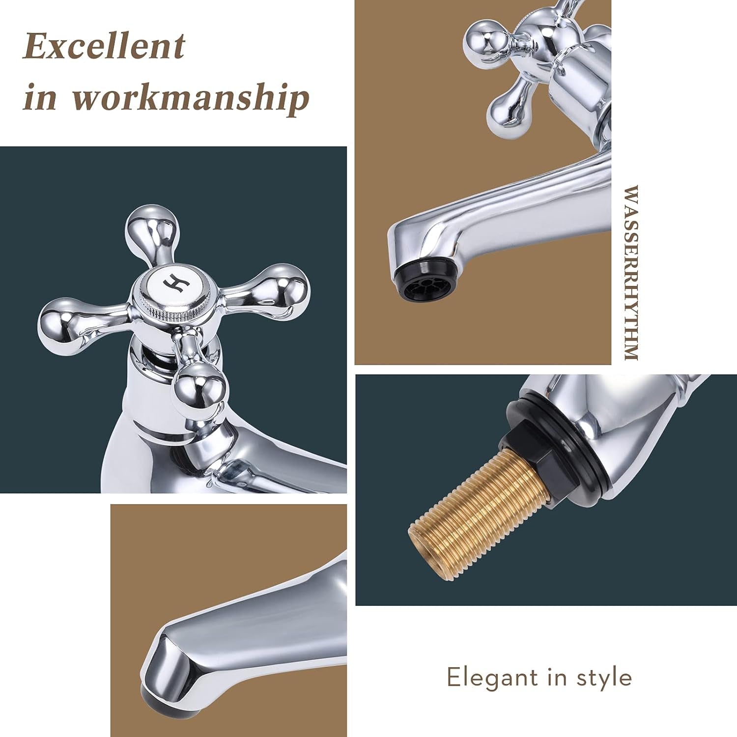 Wasserrhythm Basin Taps Pair Bathroom Sink Taps Mixers Victorian Traditional Chrome Brass Cross Lever Wash Basin Tap