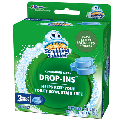 Scrubbing Bubbles Continuous Clean Drop-Ins - One Toilet Bowl Cleaner Tablet, 4.23 Oz, 3 Blue Discs