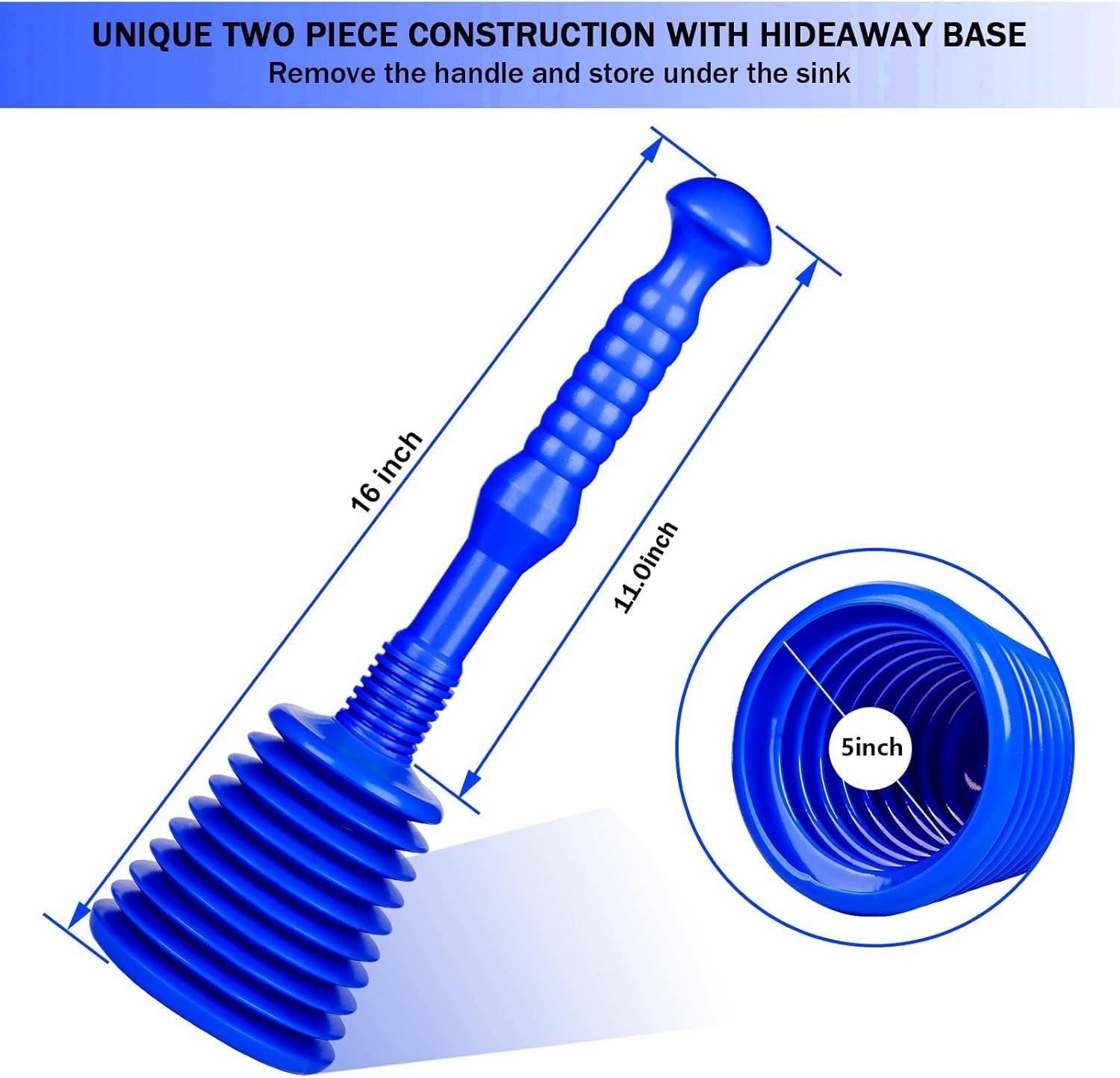 Tech Traders Large Sink and Drain Plunger for Kitchens, Bathrooms, Sinks, Baths, Waste Pipes and Showers.Commercial Style Heavy Duty Powerful Plunger,Large Bellows-Blue