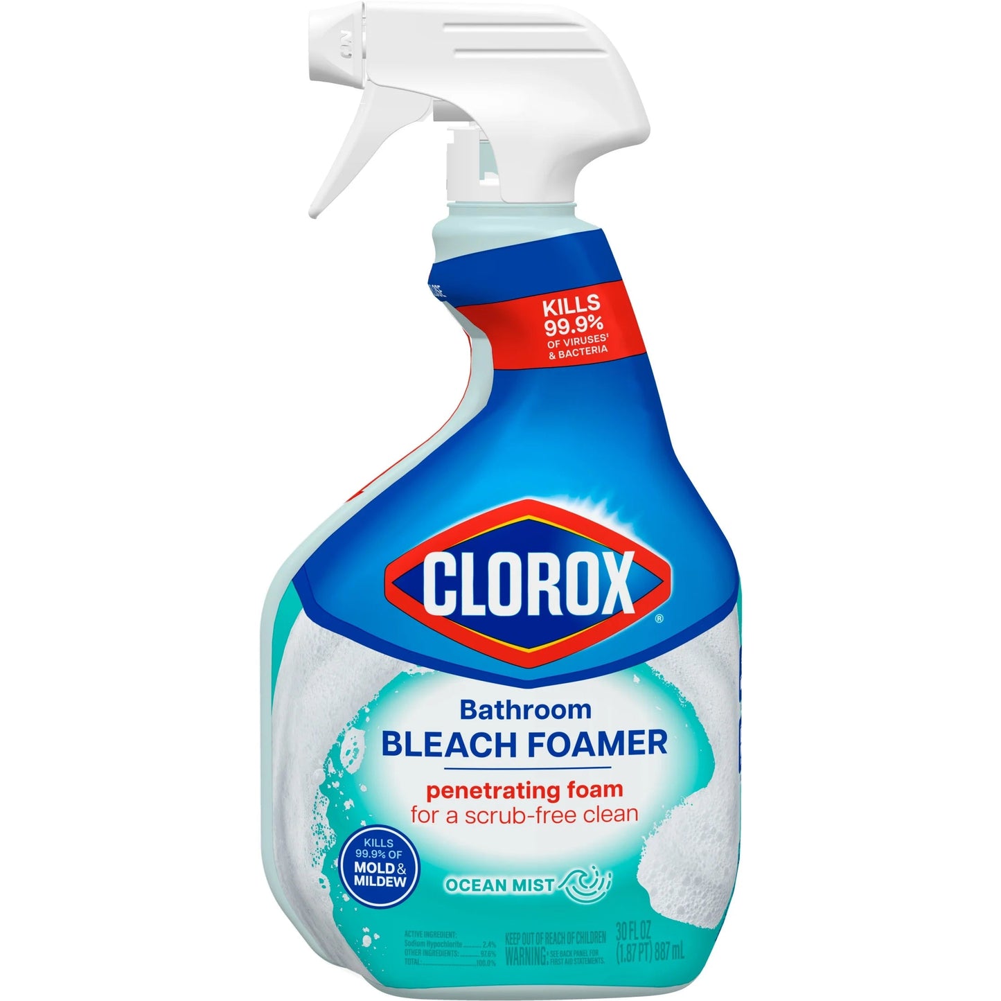 Clorox Bleach Foamer Bathroom and Shower Cleaner Spray, Ocean Mist, 30 Fl Oz