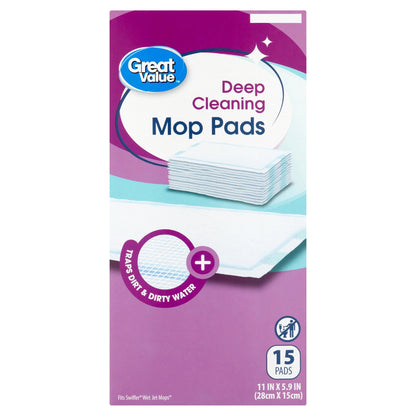 Great Value Deep Cleaning Mop Pads, 15 Count