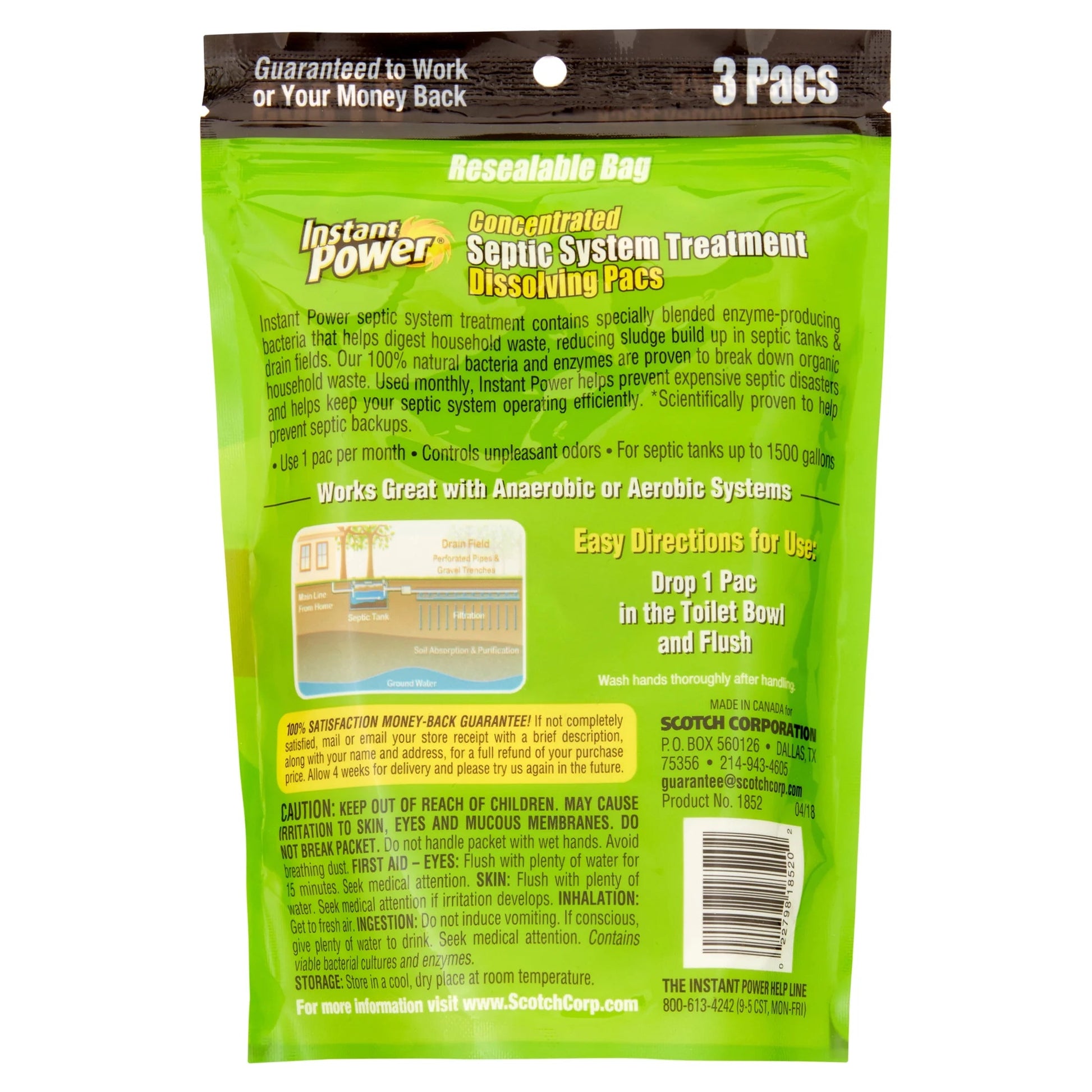 Instant Power Concentrated Septic System Treatment Dissolving Pacs, 3 Pac