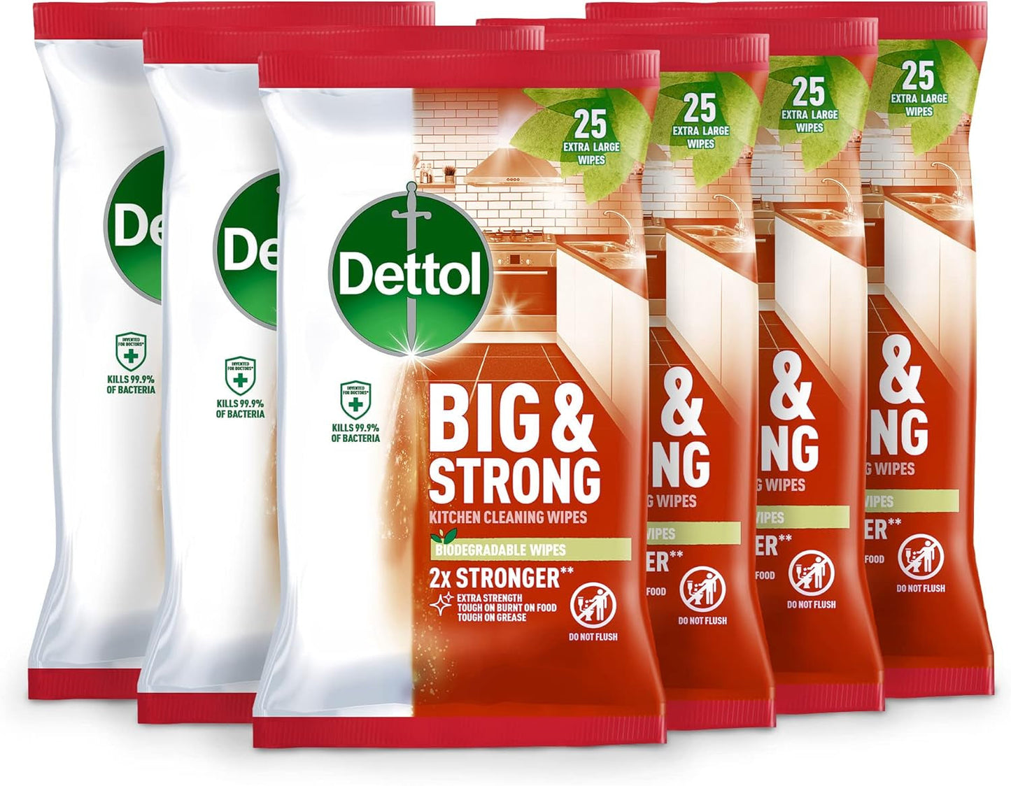 Dettol Big Wipes, Total 150 Wipes (6 Packs X 25), Heavy Duty Wipes, Ultra Grime Wipes, Kitchen Wipes, Kitchen Cleaner, Antibacterial, Disinfectant, Disinfectant Wipes, Household Cleaners