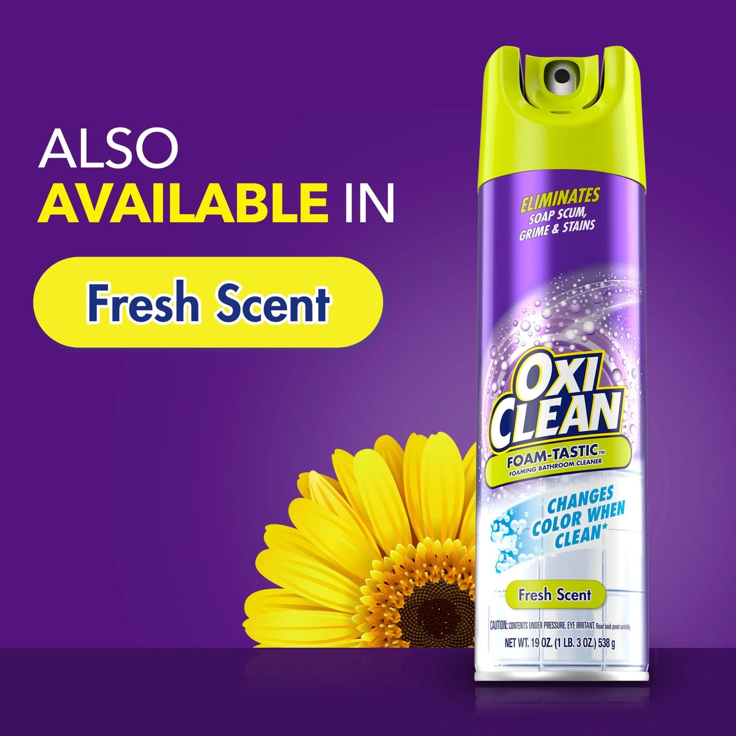 Oxiclean Foam-Tastic Foaming Bathroom Cleaner, Removes Soap Scum, Grime & Stains, Lemon Scent, 19 Oz