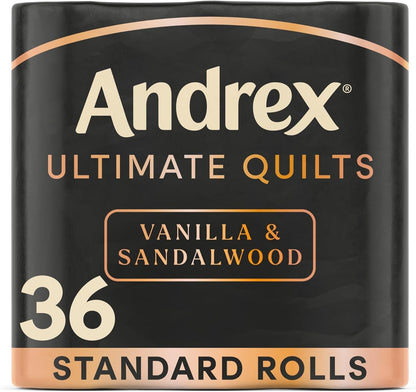 Andrex Ultimate Quilts Toilet Tissue 36 Rolls, Air Pocket Technology for Soft, Thick Sheets - Bulk Pack of 36 Quilted Toilet Rolls, FSC Certified