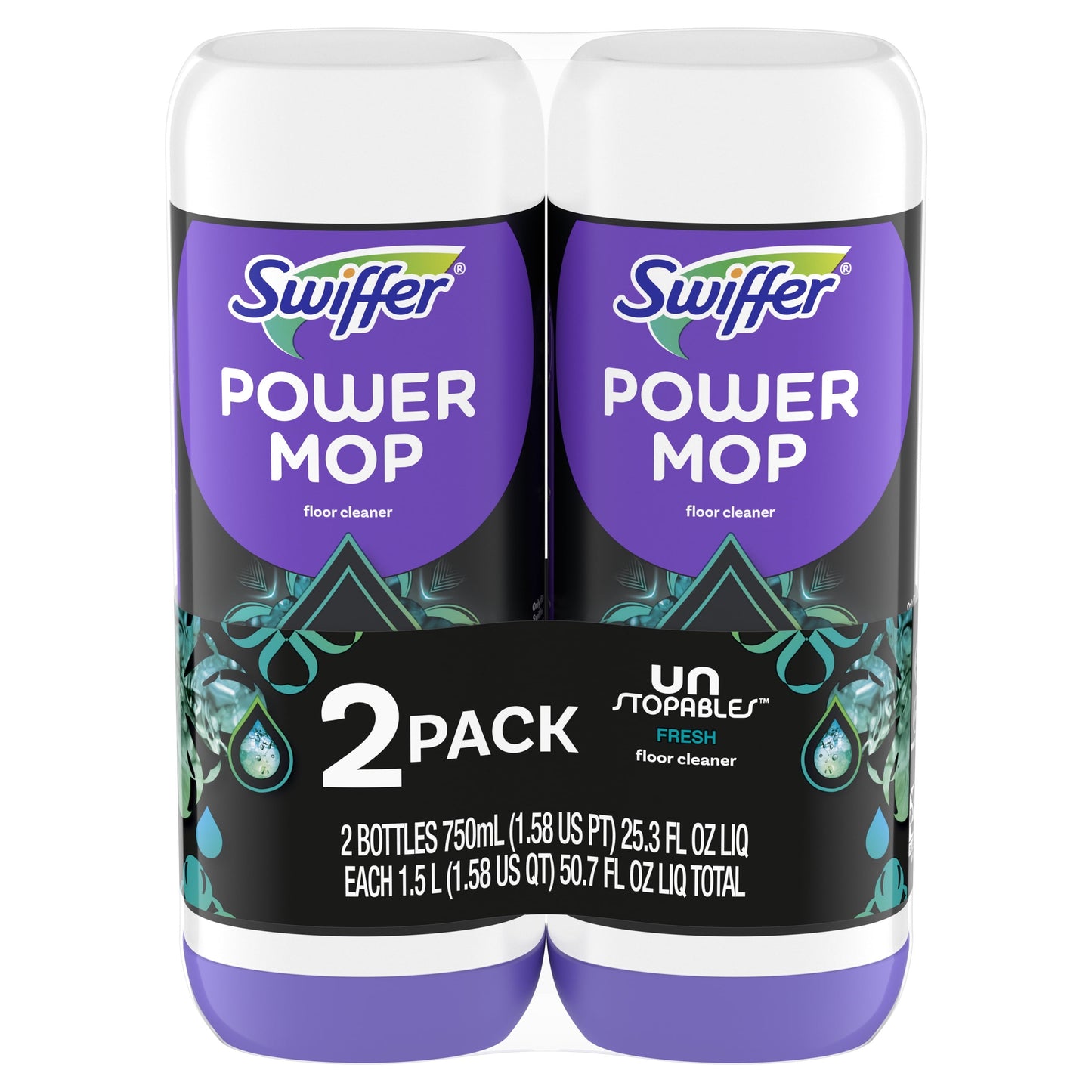 Swiffer Power Mop Floor Cleaner Solution with Unstopables Fresh Scent, 25.3 Fl Oz, 2 Pack