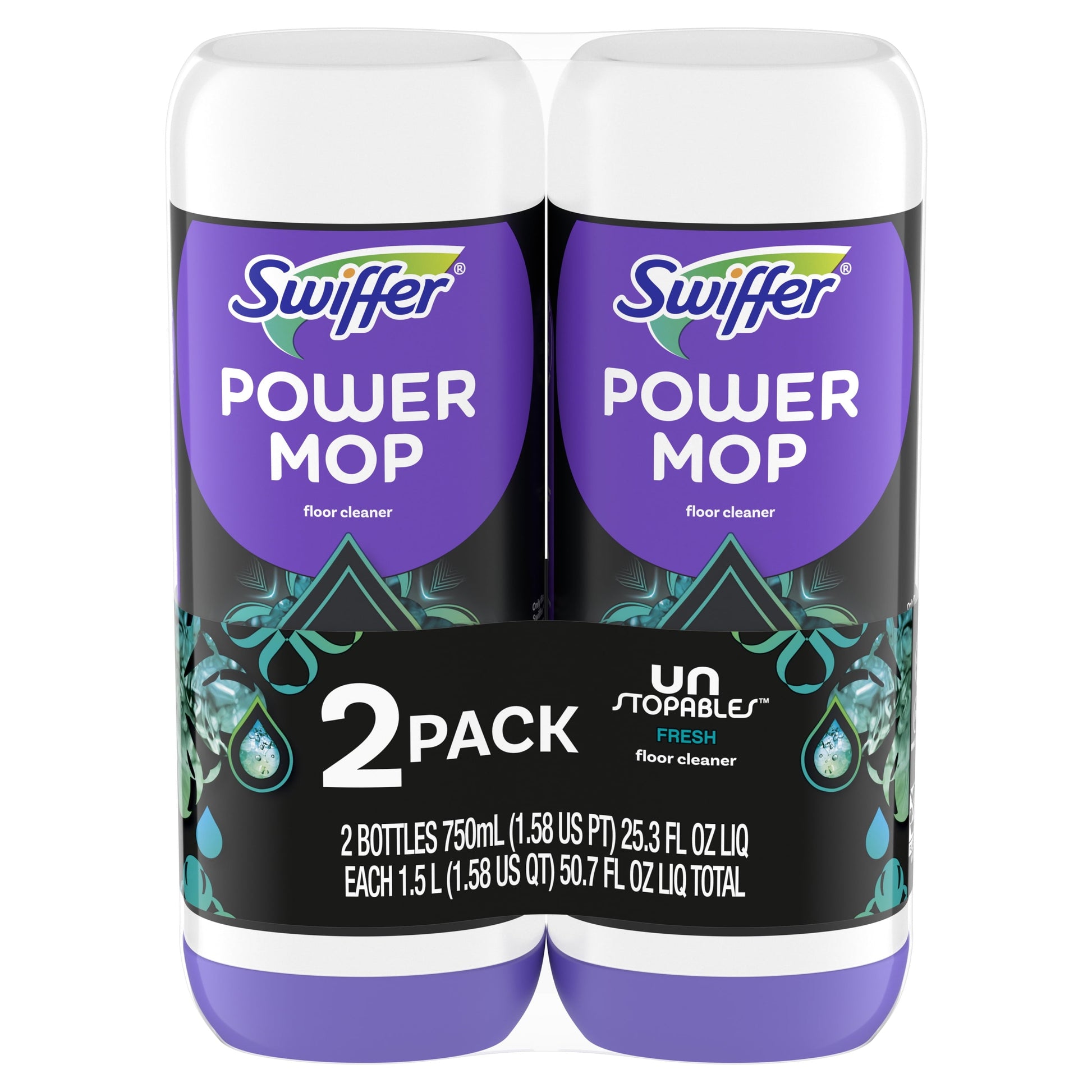 Swiffer Power Mop Floor Cleaner Solution with Unstopables Fresh Scent, 25.3 Fl Oz, 2 Pack