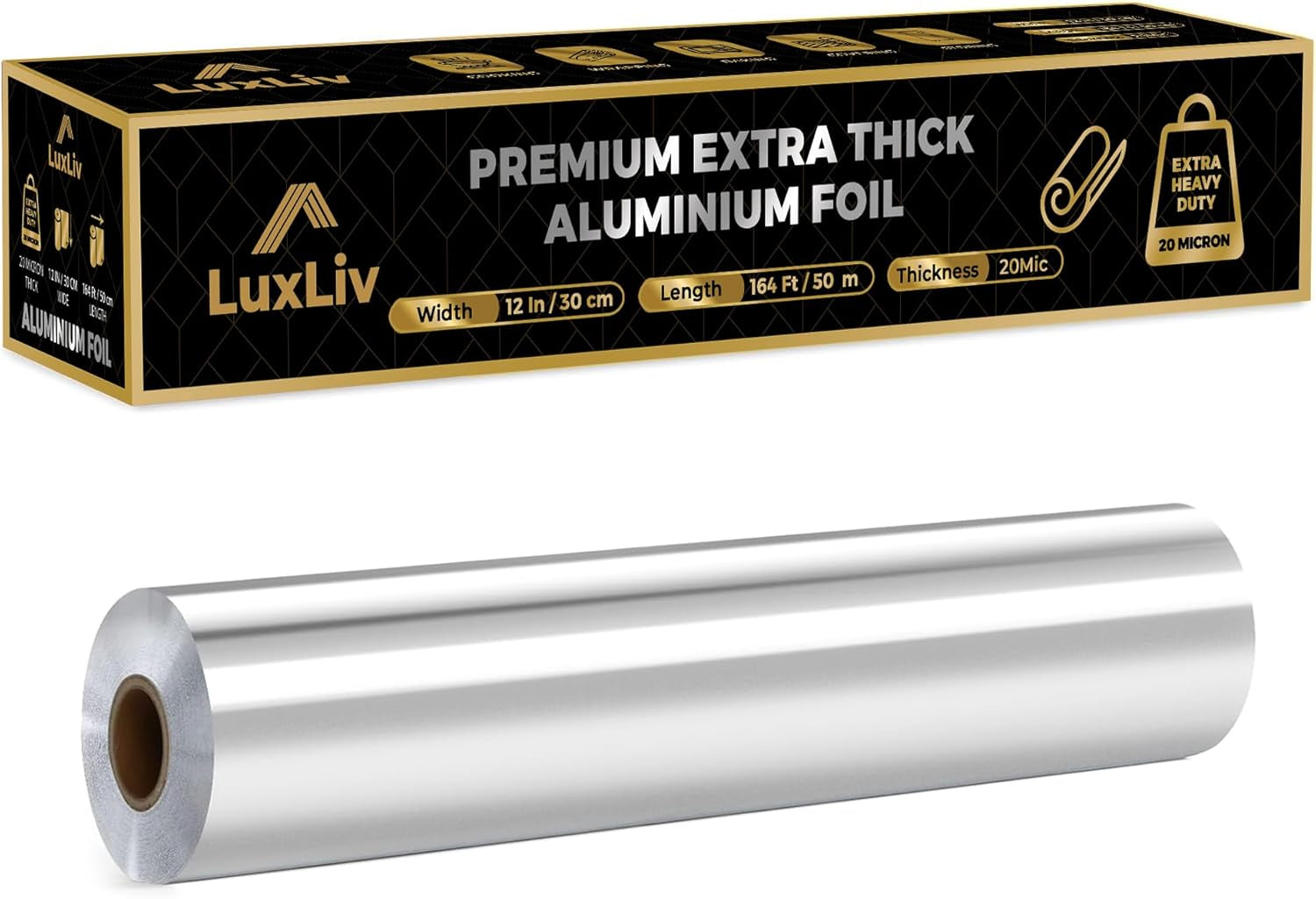 Luxliv ® 50M Premium Heavy Duty 20 Micron Thick Kitchen Foil Catering Aluminium Tin Foil Roll - 30Cm Wide