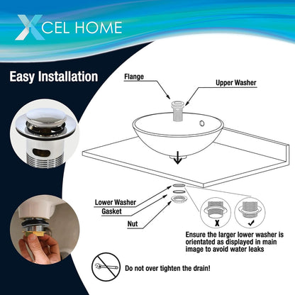 Xcel Home Slotted Chrome Click Clack Basin Waste - Durable Replacement Brass Pop-Up Sink Basin Plug with Seal - Universal Standard G 1 1/4" BSP Connection for Smooth Drainage & Easy Installation