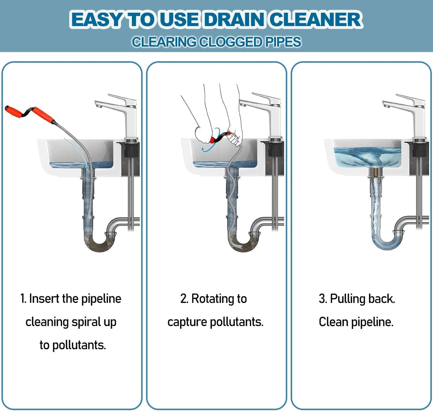 Professional Drain Unblocker with Claw, Reusable Flexible Plumbing Drain Snake, Sink Unblocker and Drain Unblocker Tool for Sewer, Bathroom Drainage,Kitchen Sinks,Toilet