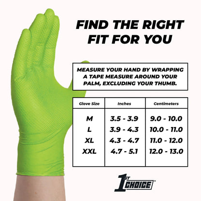 1St Choice Green Disposable Nitrile Gloves Size X-Large, 200 Count, Diamond Grip