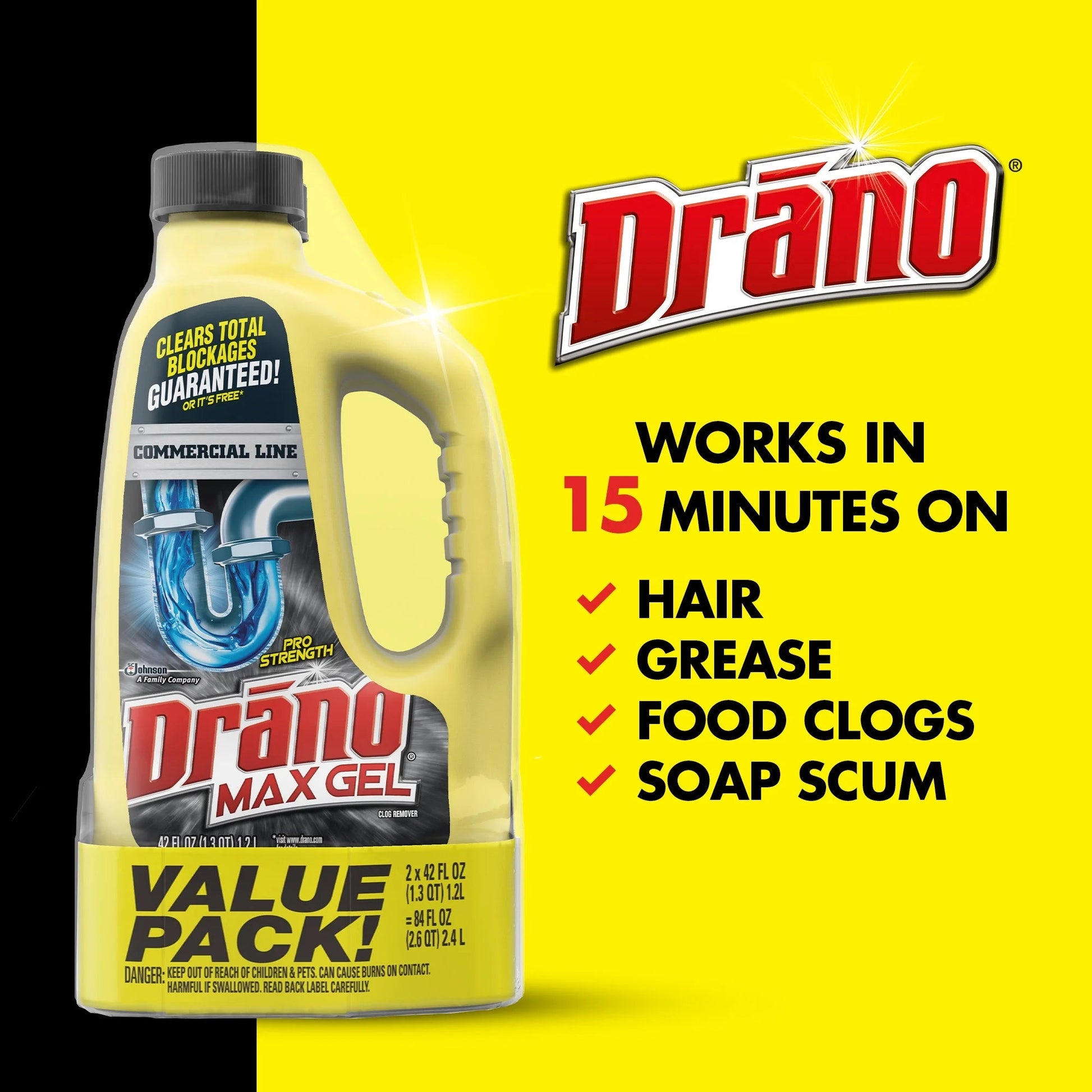 Drano Max Gel Drain Clog Remover, Commercial Line, 42 Oz, (Pack of 2)