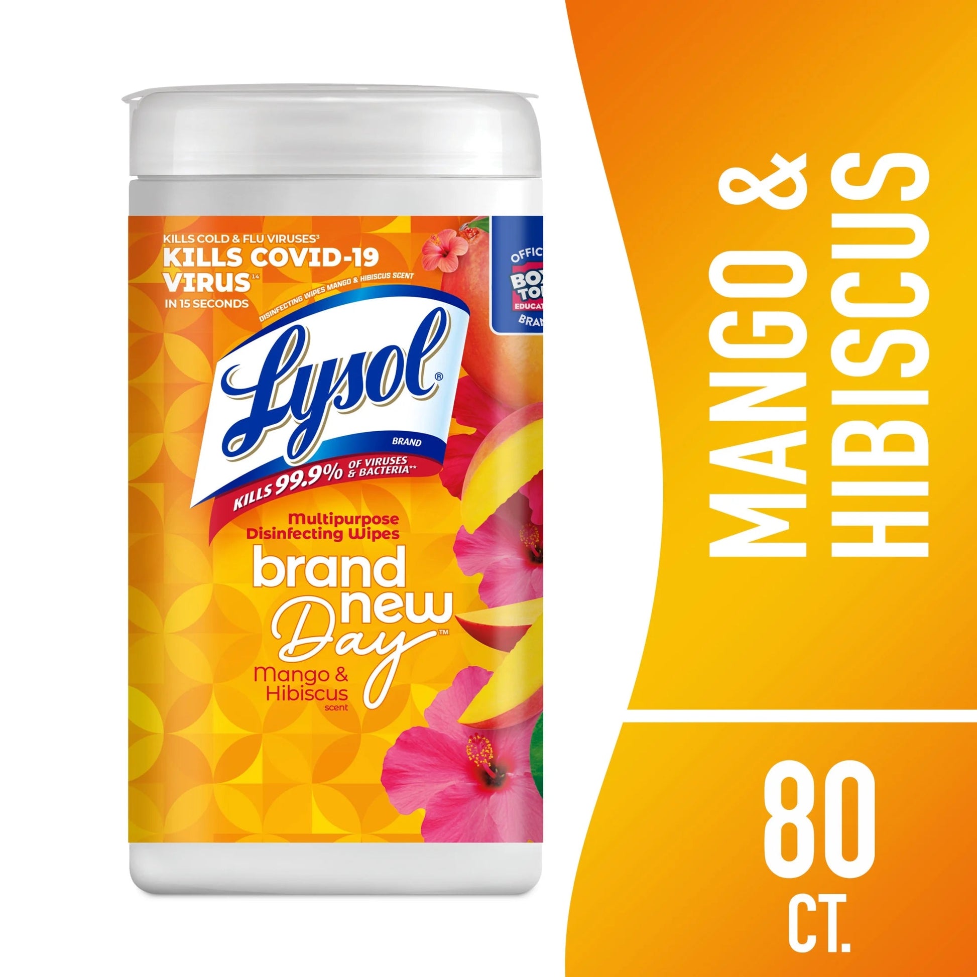 Lysol® Disinfectant Wipes, Multi-Surface Antibacterial Wipes, Mango & Hibiscus Scent, 80 Count