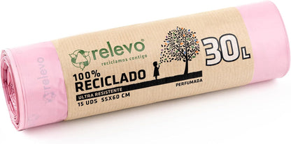 Relevo 100% Recycled Bin Liners, Bin Bags 30L, 90 30 Litre Bin Bags, Garbage Bags