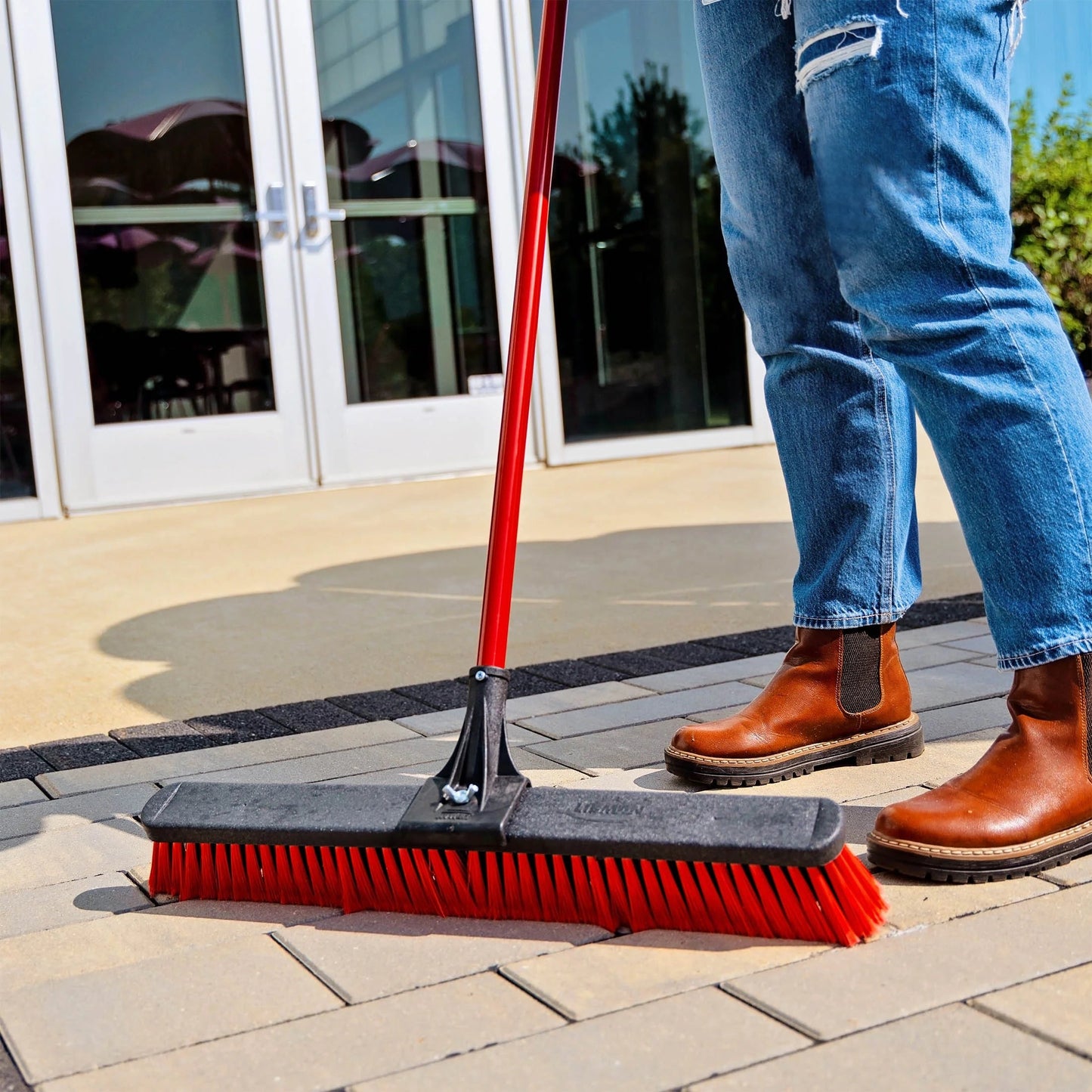 Libman Push Brooms 24 In. Multi-Surface Red & Black Heavy Duty Steel Handle