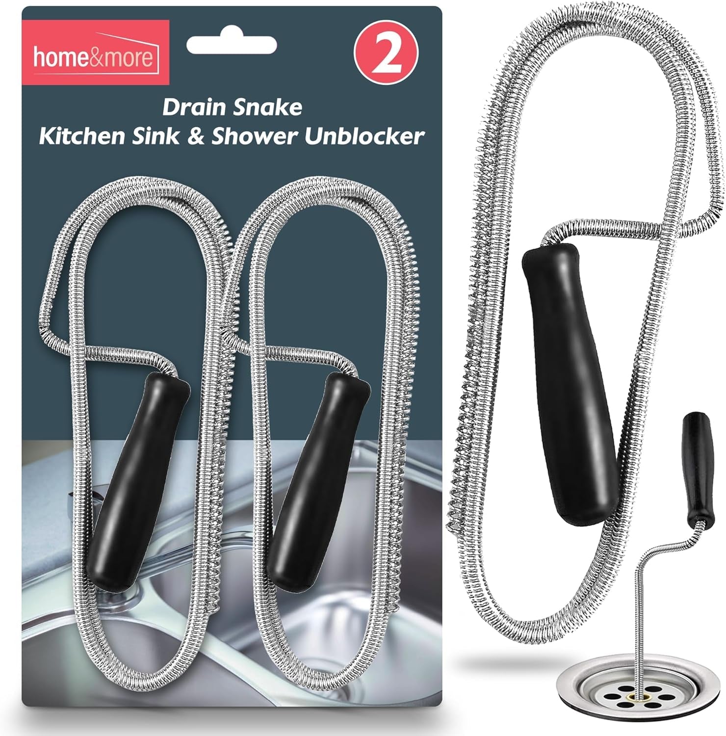 SOL 2Pk Drain Snake Kitchen and Shower Unblocker - 100Cm Kitchen Sink Unblocker Tool, Plumbing Snake for Drain Cleaning, Shower & Sink Drain Auger, Drain Unblocking Brush for Kitchen & Bathroom Pipes