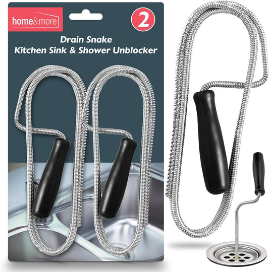 SOL 2Pk Drain Snake Kitchen and Shower Unblocker - 100Cm Kitchen Sink Unblocker Tool, Plumbing Snake for Drain Cleaning, Shower & Sink Drain Auger, Drain Unblocking Brush for Kitchen & Bathroom Pipes