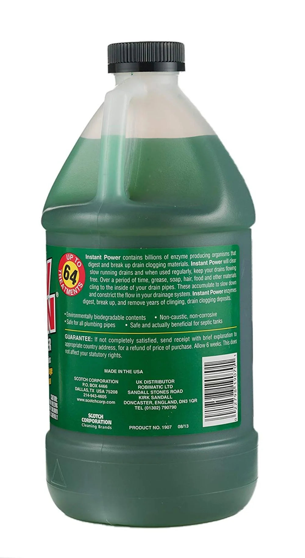 1907 Slow Drain Build up Remover, Utilizes Bacterial/Enzyme Formulation to Dissolve Organic Matter by Instant Power