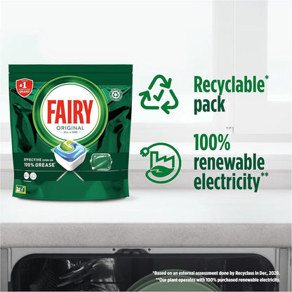 Fairy All-In-1 Dishwasher Tablets, Fairy Dishwasher Tablets, 60 Capsules, Original, Effective Even on Dried-On Grease, Dishwasher Tablets Bulk