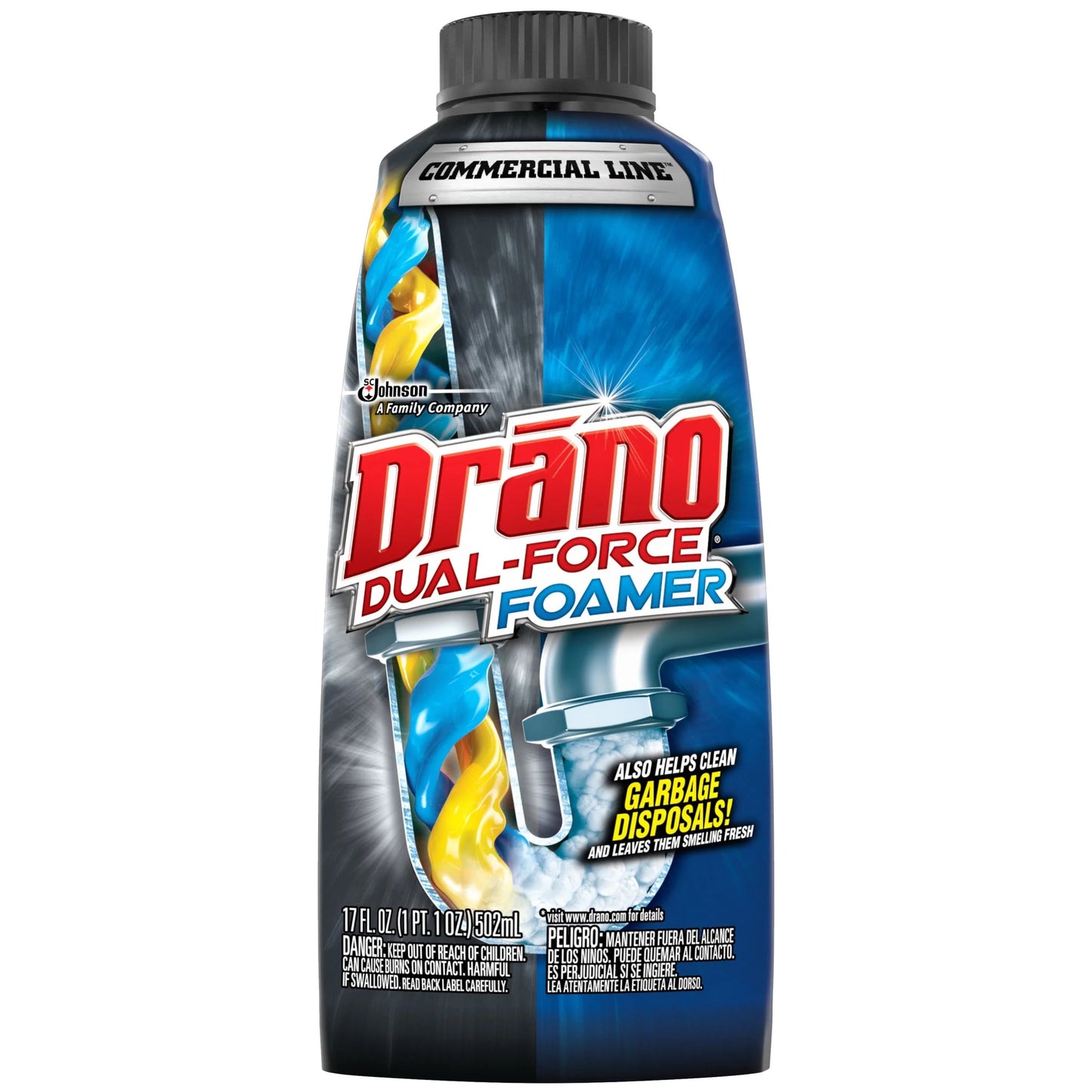 Drano Dual-Force Foamer, Hair and Drain Clog Remover, Commercial Line, 17 Fl Oz