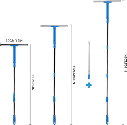 Mitclear Window Cleaner with Long Handle(57In), Glass Cleaning Tools with Silicon Squeegee & Microfiber Scrubber, Window Cleaning Kit for Shower Glass Mirror Door Car