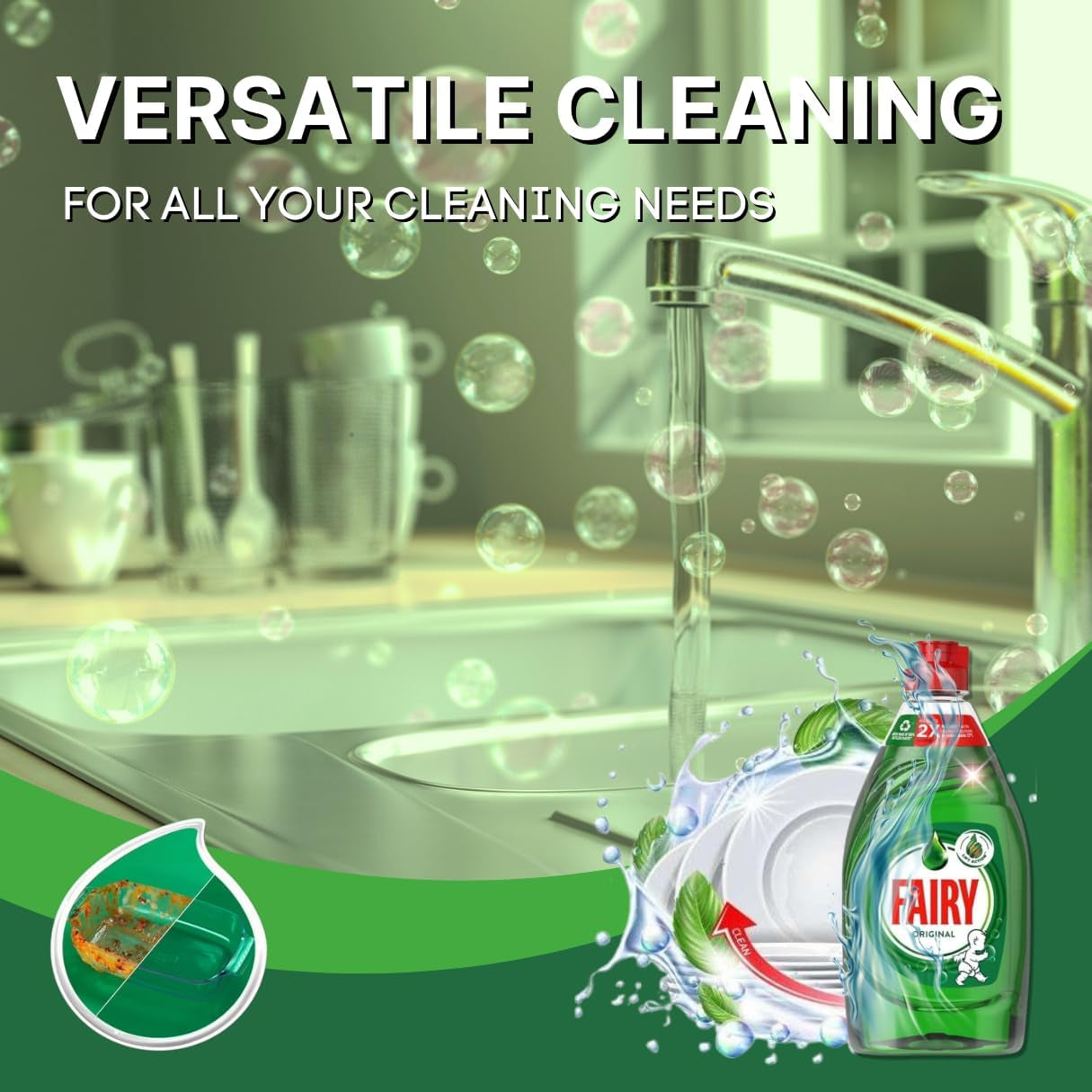 Fairy Original Washing up Liquid (5 X 320Ml) - Bulk Dishwashing Liquid | Fairy Liquid Original Fairy Washing Liquid | Fairy Liquid Fairy Dishwashing Liquid Green