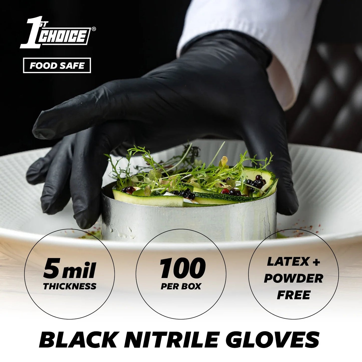 1St Choice Black Disposable Nitrile Gloves, Size X-Large, 100 Count, 6 Mil