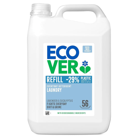 Ecover Bio Based Laundry Washing Liquid, Lavender & Eucalyptus, 56 Washes, 5L, Packaging May Vary