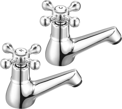 Wasserrhythm Basin Taps Pair Bathroom Sink Taps Mixers Victorian Traditional Chrome Brass Cross Lever Wash Basin Tap