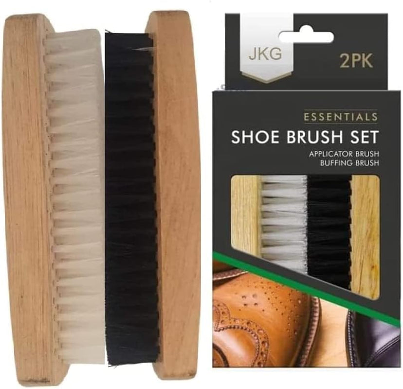 JKG® 2 SHOE POLISH BRUSHES - Shoe Cleaning Brushes | Brown Black Shoe Polish Buffing Brushes for Leather Shoes | Soft Brush Applicator & Buffing Stiff Hair Brush | Men Women Leather Scrub Boot Cleaner