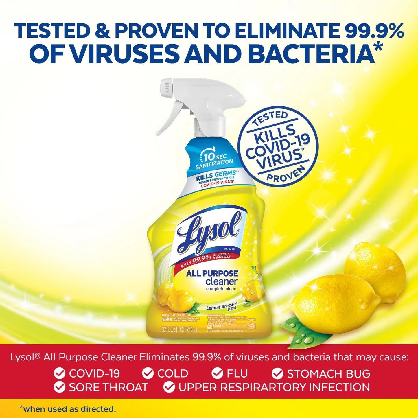 Lysol All Purpose Cleaner, Complete Clean, Lemon Breeze Scent, 64 Oz, (2 Pack)