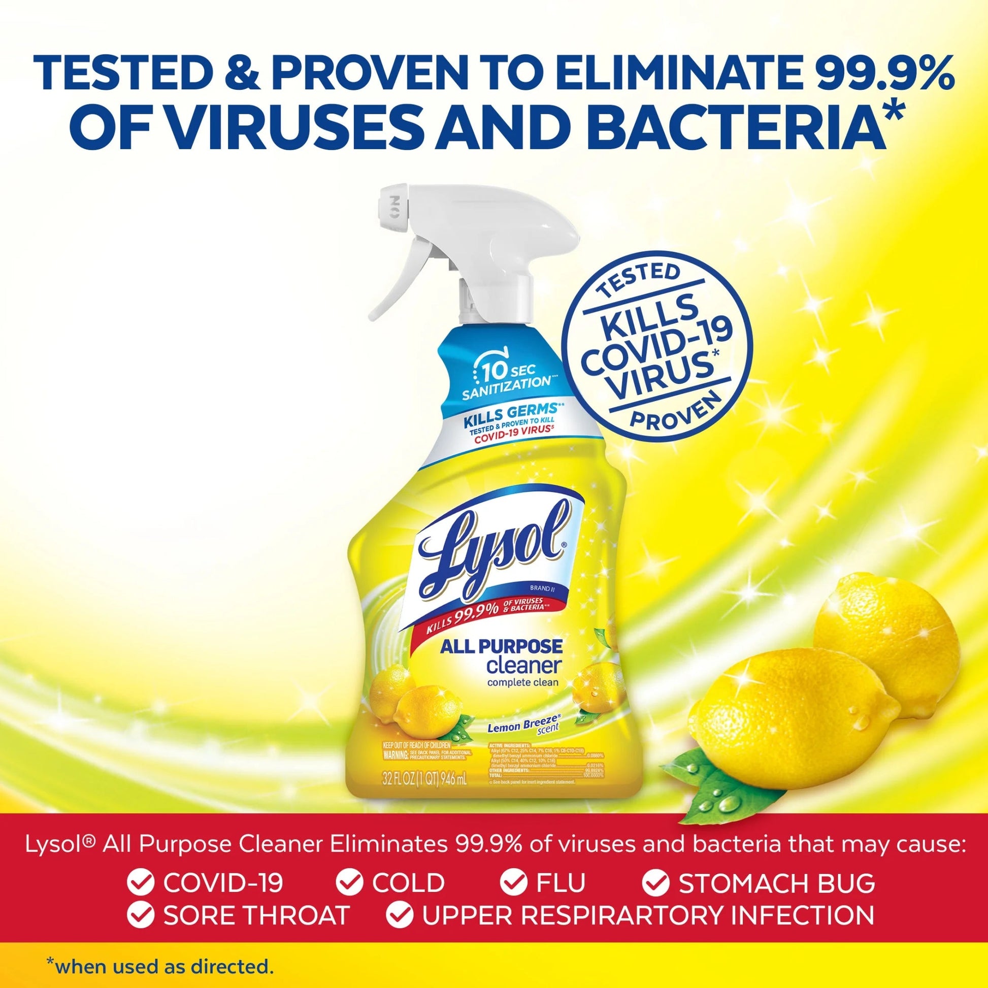 Lysol All Purpose Cleaner, Complete Clean, Lemon Breeze Scent, 64 Oz, (2 Pack)