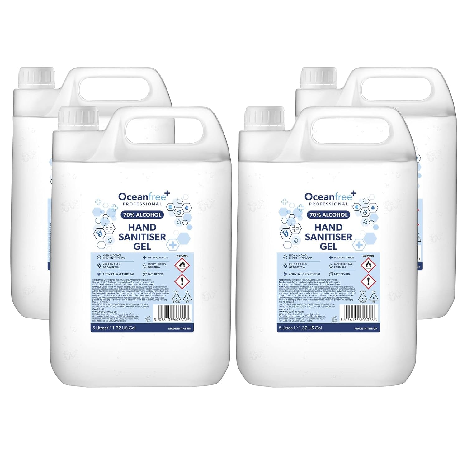 70% Alcohol Hand Sanitiser Gel - 5L Litres - Certified Surgical/Medical Grade - Made in the UK (Single)