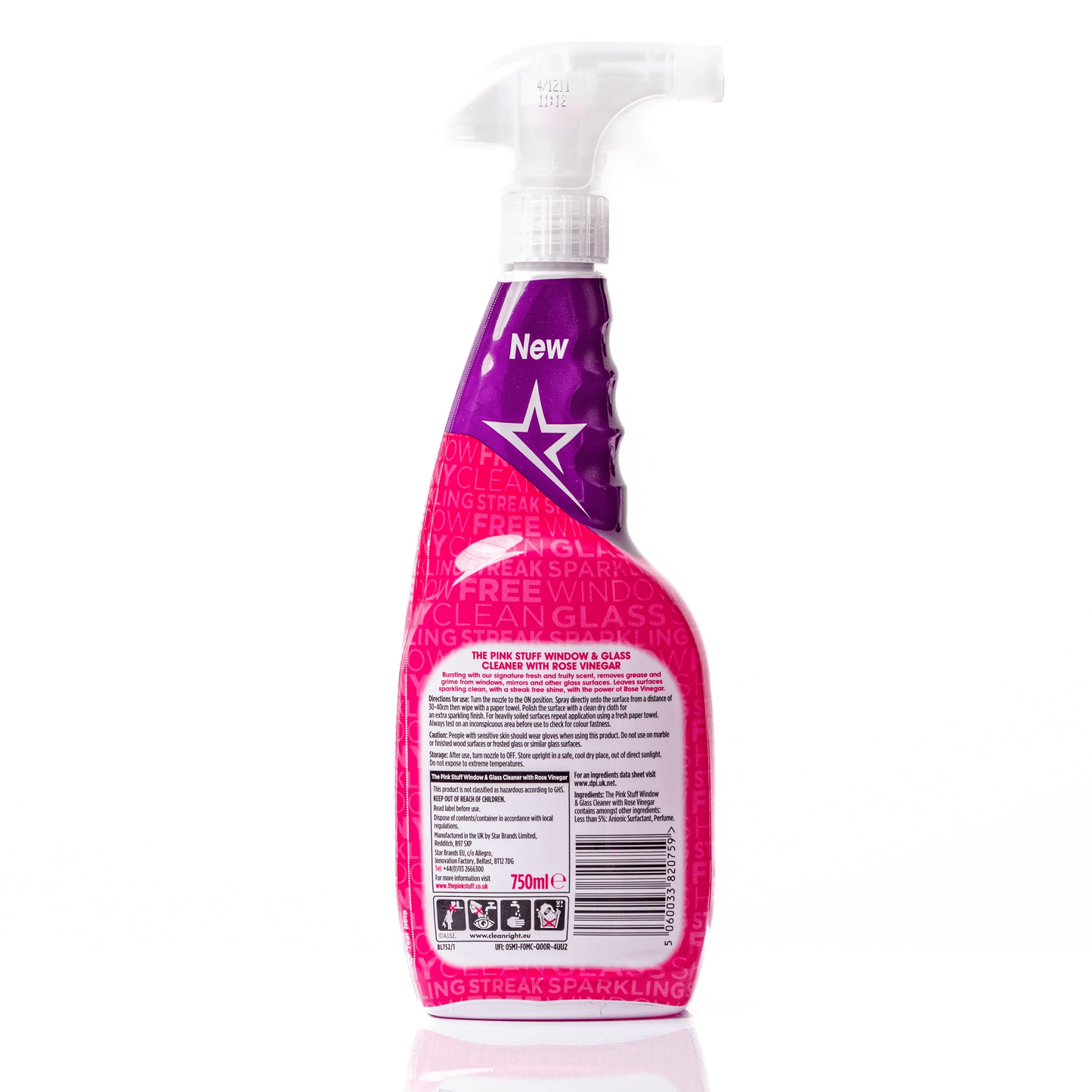 The Pink Stuff, Miracle Window and Glass Cleaner Spray, Rose Vinegar, 25.36 Fluid Ounce