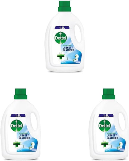 Dettol Laundry Sanitiser, Fresh Cotton, 4 X 1.5L Multipack (6L Total), Antibacterial Disinfectant, Kills 99.99% of Germs, Cleanser for Hygienic Freshness