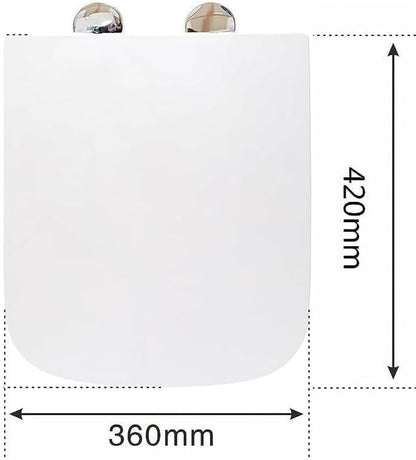 Rectangular Square Toilet Seat Soft Close Toilet Seat Quick Release Loo Seat Easy Cleaning, Easy Installation with Adjustable Hinges White (42Cm L X 36Cm W), Plastic