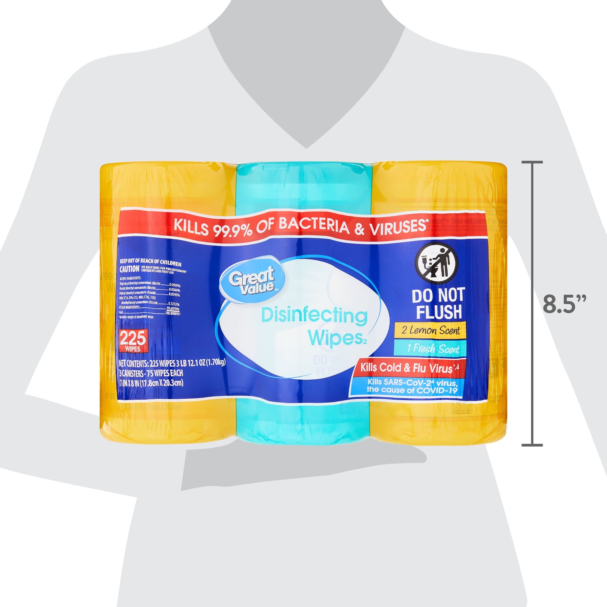 Great Value Disinfecting Wipes, Lemon and Fresh Scent, 225 Count, 3 Pack