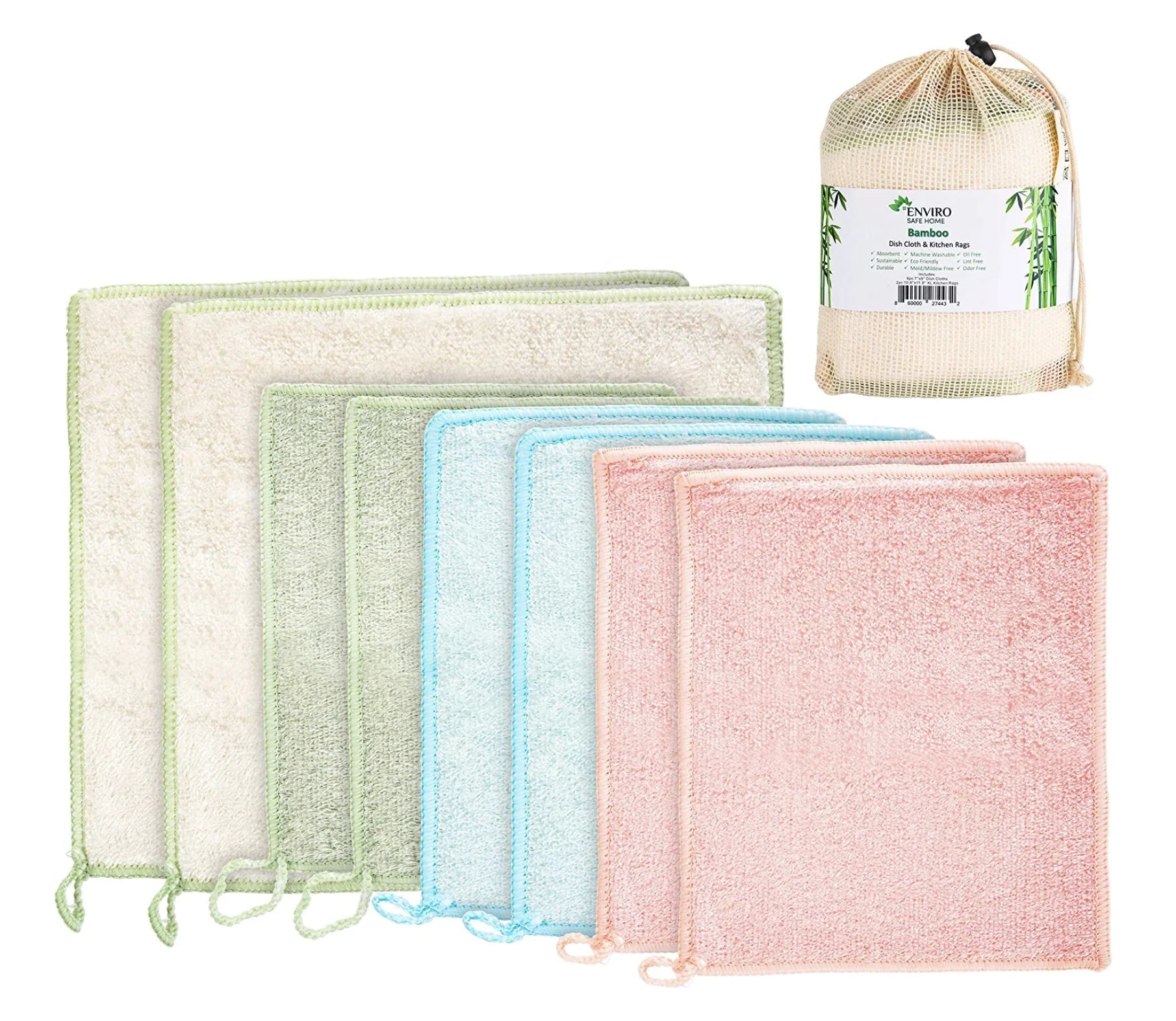 Enviro Safe Home - Bamboo Dish Cloths & Kitchen Rags - 8Pcs