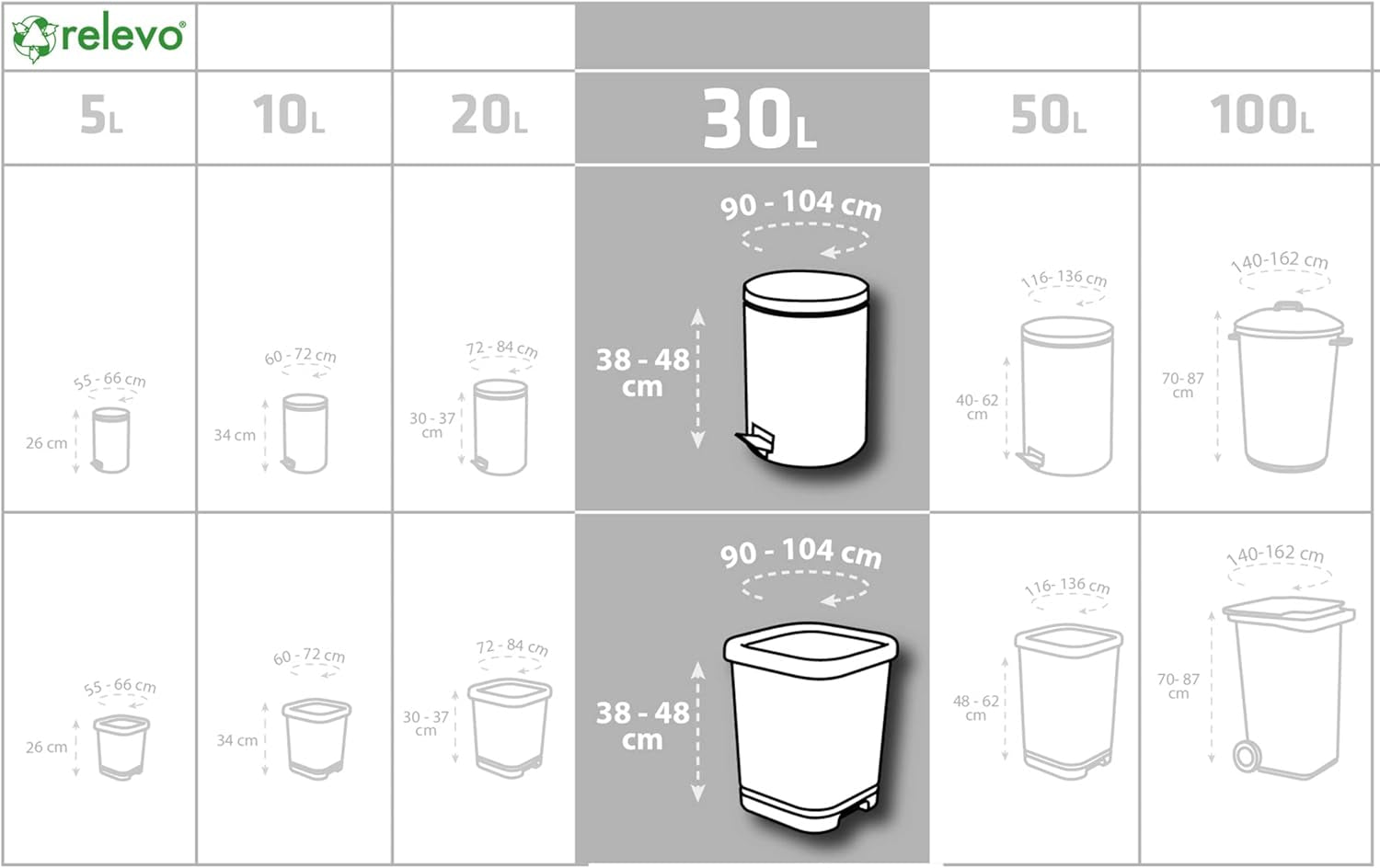 Relevo 100% Recycled Bin Liners, Bin Bags 30L, 90 30 Litre Bin Bags, Garbage Bags