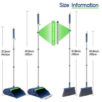 SUGARDAY Broom and Dustpan Combo Set for Home Floors Broom and Dust Pan Combo with Long Handle