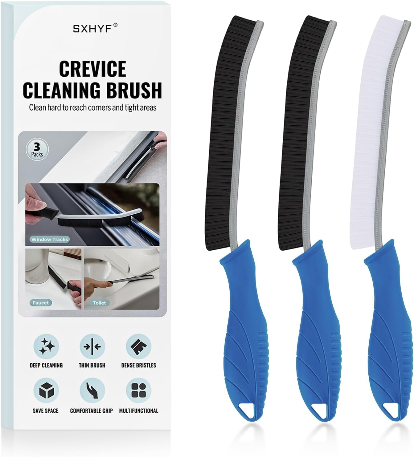 Sxhyf Cleaning Brush - Hard Bristle Crevice Cleaning Brush UK, Multifunctional Gap Cleaning Scrub Brush, Grout Brush, Cleaning Products for Household Use, Home, Kitchen, Bathroom, Window, Vehicle