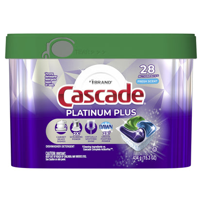 Cascade Platinum plus Dishwasher Detergent Pacs, Fresh, 28 Count