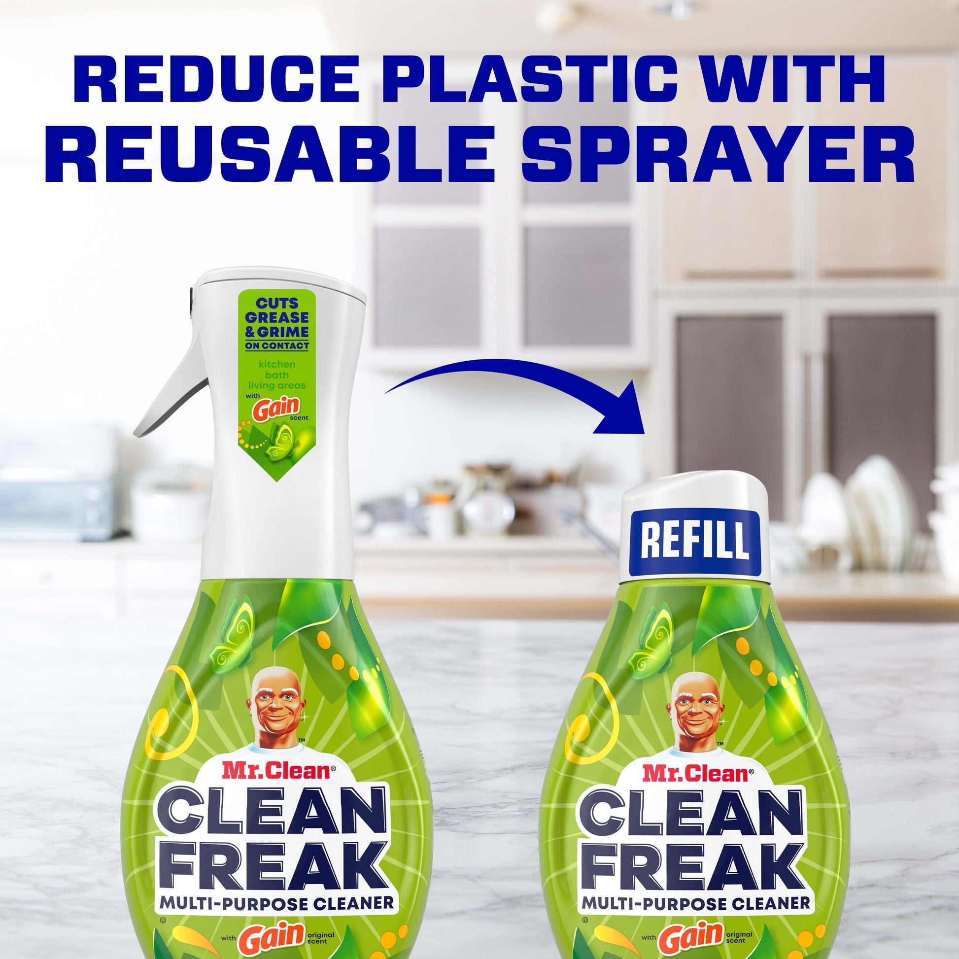 Mr. Clean Clean Freak All Purpose Cleaner Spray, Multi-Surface Cleaning, Gain, 16 Fl Oz