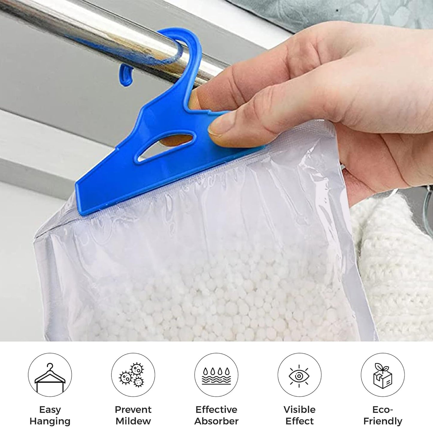 STERUN 12 Wardrobe Dehumidifier Hanging Bags with Leak Proof Storage Bag & Hanging Hook Ideal to Stop Mould, Mildew & Condensation for Wardrobe | Hanging Dehumidifier Bags | Damp Remover (Pack of 12)