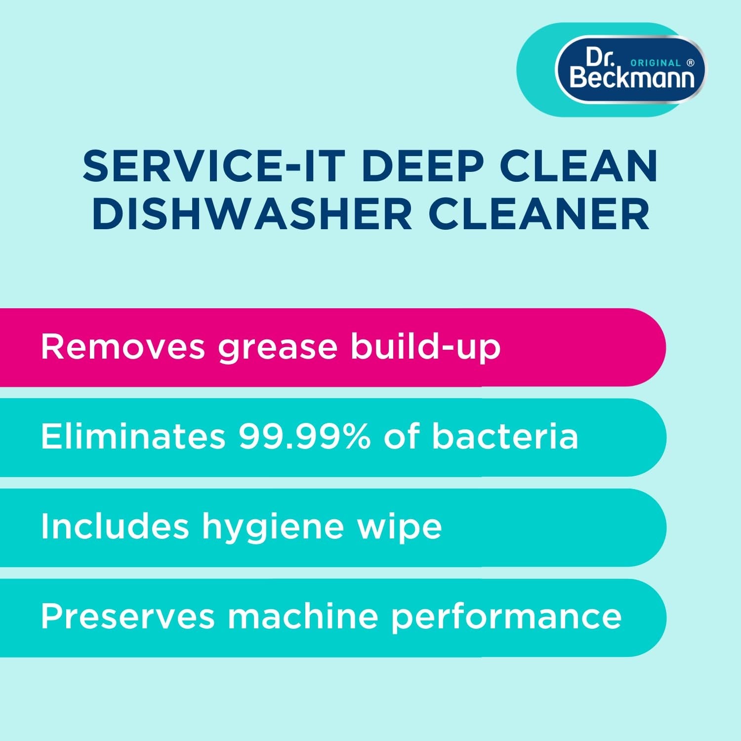 Dr. Beckmann Service-It Deep Clean Dishwasher Cleaner | Hygienically Cleans and Removes Bad Odours | Incl. Wet Wipe | 75 G (Pack of 1)