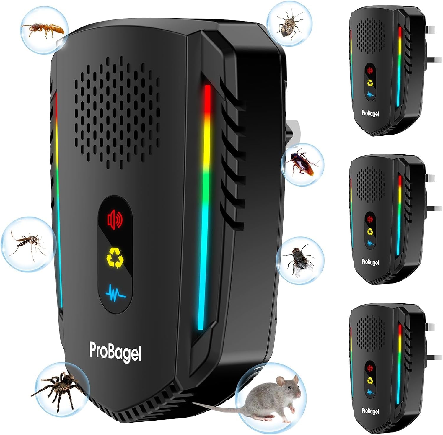 2024 Upgraded Ultrasonic Pest Repeller, 4PCS Mouse Repellent Plug In, 3 Model Pest Control Efficient against Mice, Rats, Mosquitoes, Spider, Cockroach, Moths, Ants Etc Harmless to Pets and Human-Black