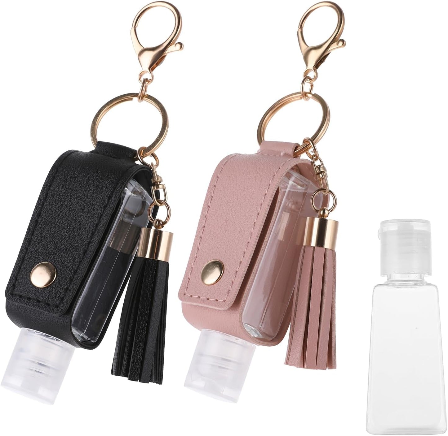 Molain 2 Pcs Hand Sanitizer Keychain 30Ml Portable Leather Hand Sanitiser Holder Leakproof Empty Bottles Hand Sanitiser Travel Holder Bottle Refillable for Lotion Liquid Soap Shampoo(Pink,Black)