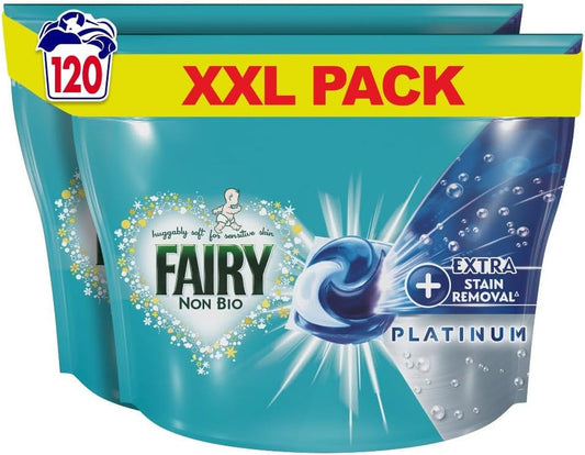 Fairy Non Bio PODS® Washing Liquid Laundry Capsules 120 Washes (61X2), Platinum, with Extra Stain Removal for Sensitive Skin